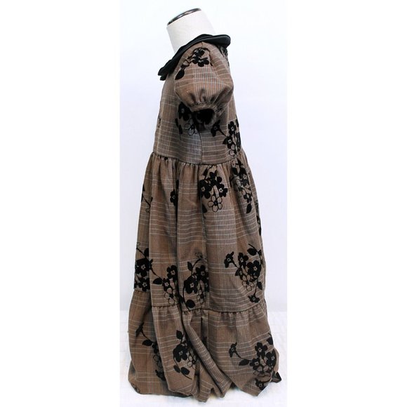 Laura Ashley London Girls Dress Brown Plaid Black Velvet Collar & Flowers Sz 6 - Picture 3 of 10